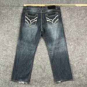 Lamasini Jeans Mens Size 40x30 Blue Straight Leg Distressed Whiskered Denim